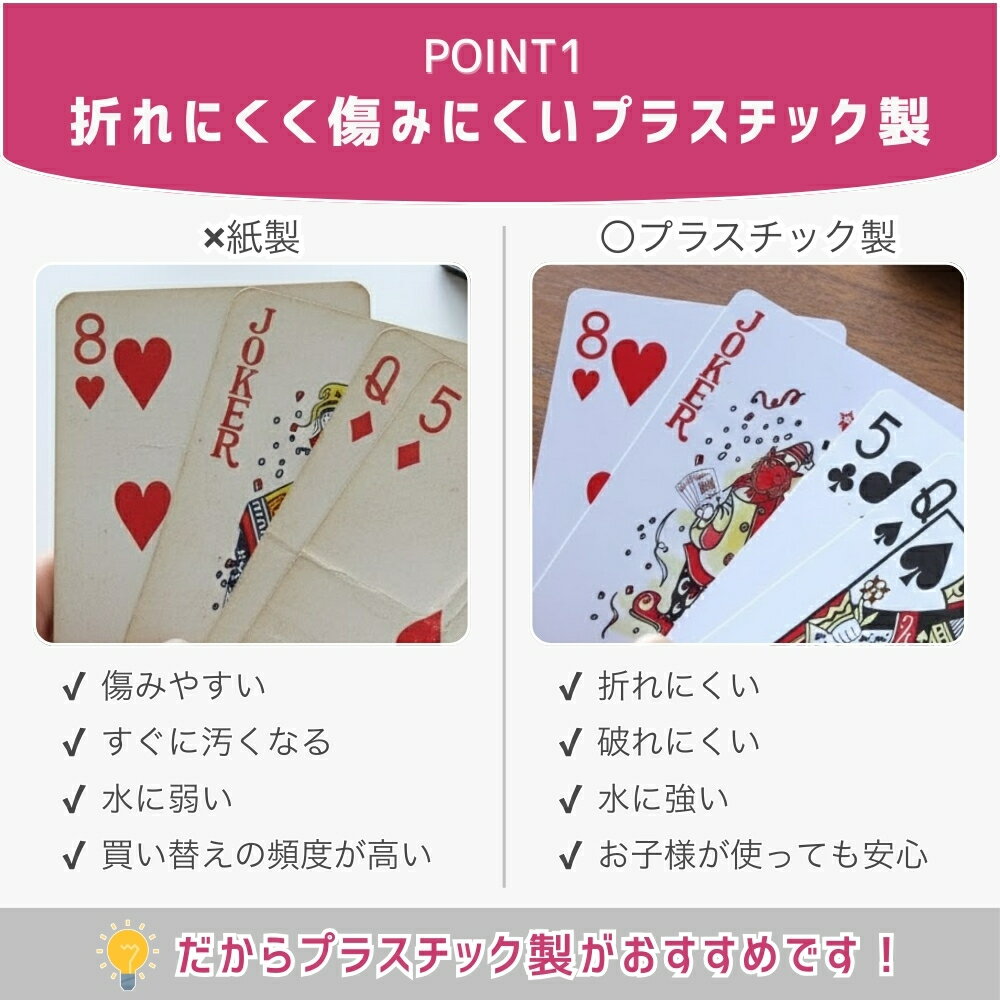 【お買い物マラソン★28時間限定クーポン＆全品ポイント2倍！4/24 20:00~】プラスチック トランプ 54枚 ジョーカー2枚含む トランプカード プラスチック製 プラケース入り ポーカー 大富豪 七並べ スピード ページワン 2