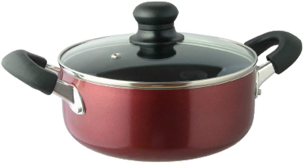 リビング 両手鍋 20cm ガラス蓋 付属 IH対応 フッ素加工 焦げ付きにくい レッド カレー シチュー CUISINE
