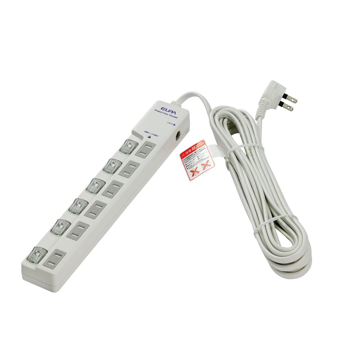 エルパ (ELPA) スイッチ付タップ 雷ガード コンセント 延長コード LED 上差し 6個口 5m WLS-LU650SB(W)