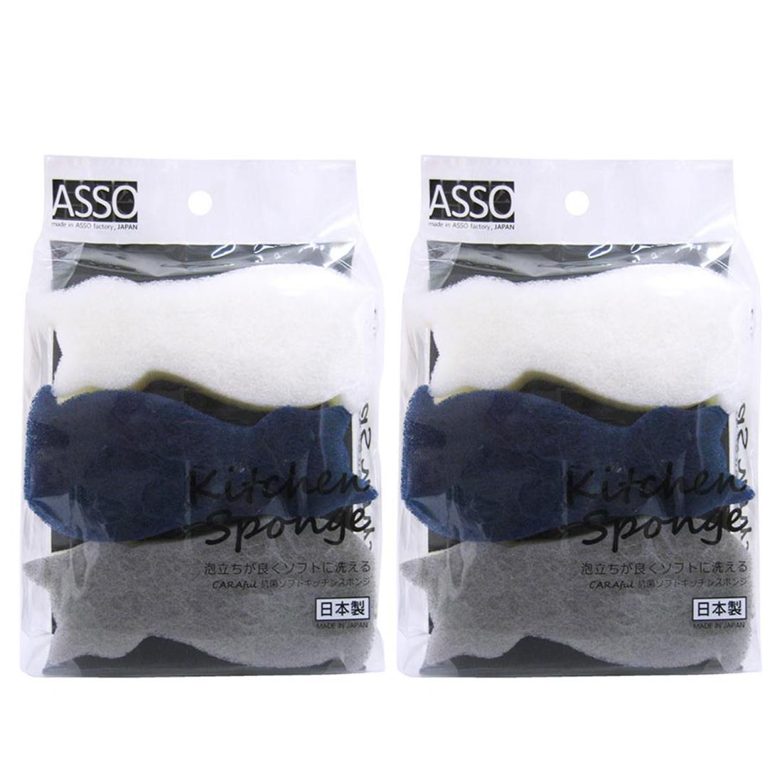 ワイズ CARAful 抗菌ソフトキッチンスポンジ ねこ 3個入×2個セット 日本製 専用ボックス入り キズつきにくい 立て置き可能 おしゃれ かわいい ナイロン 不織布 AS-001