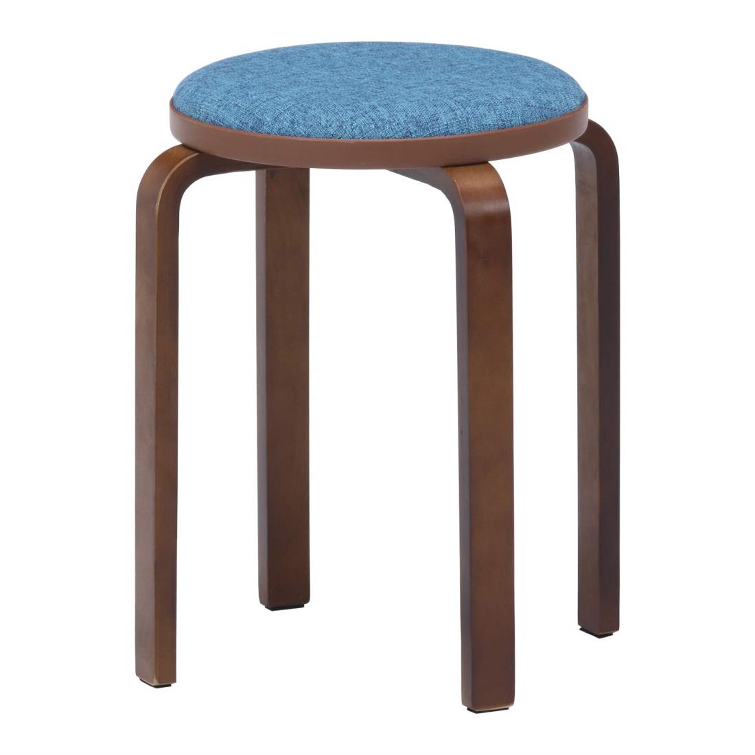 不二貿易 曲木スツール スタッキングチェア 幅32×奥行32×高さ47cm ブルー ブラウン ファブリック コンパクト 組立商品 14547