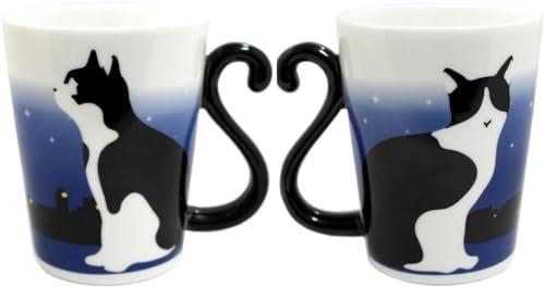 アルタ Artha マグカップ ツインマグ 黒猫 色変わり/夜明け ペア 300ml お湯を入れると猫が変身 黒猫から白猫へ 磁器 しっぽが取っ手になるおしゃれなマグ 取っ手を合わせるとハートの形に AR0604113