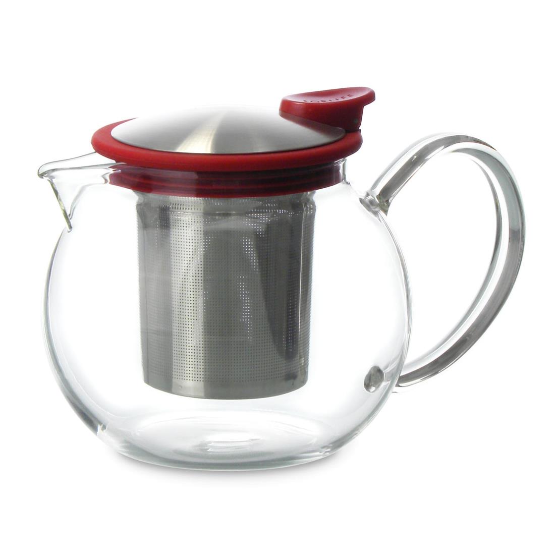 フォーライフ ティーポット ガラス 耐熱 750ml 大容量 4杯用 茶こし付き 片手で注げる 食洗機対応 本体電子レンジ対応 直火不可 レッド 赤 ボラガラスティーポット 818