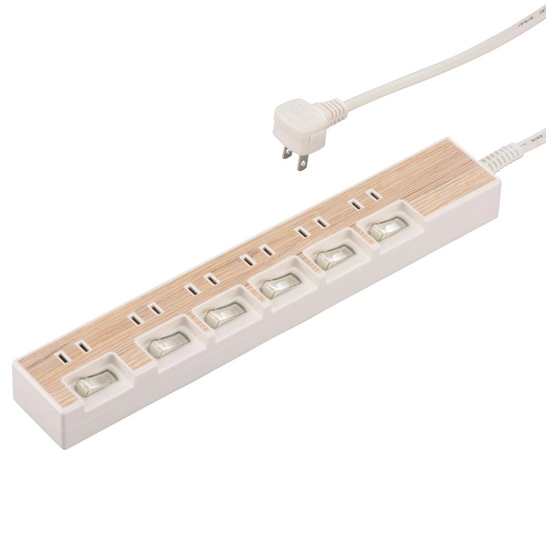 オーム電機 個別スイッチ付節電タップ(6個口/1.5m/木目調ライト系) HS-TP615WD-W