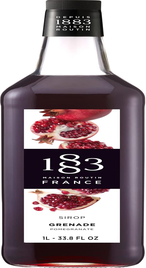 サイズ：1000ml◆商品名：1883 Maison Routin (メゾン・ルータン) グレナディン シロップ 1000ml 【割り材・調理】原材料:甘蔗糖 水(鉱泉水) 濃縮グレナディンジュース 濃縮エルダーベリージュース 香料 クエン酸内容量:1000ml商品サイズ(高さx奥行x幅):32cm×7.3cm×7.3cm原産国:フランス用途:カクテル、コーヒー、かき氷、炭酸割り、調理 等商品紹介 香り:ノルマンディーのシードルのように発酵した芳醇な香りと新鮮な白桃をコンポートにしたような奥ゆかしい瑞々しさを感じます。 味わい:はちみつレモンのような爽やかさから始まり、年代物の梅酒を感じさせるコクのある甘みとザクロの種をも想像させる立体的な甘みがデュエットを奏でます。 原材料・成分 甘蔗糖 水(鉱泉水) 濃縮グレナディンジュース 濃縮エルダーベリージュース 香料 クエン酸