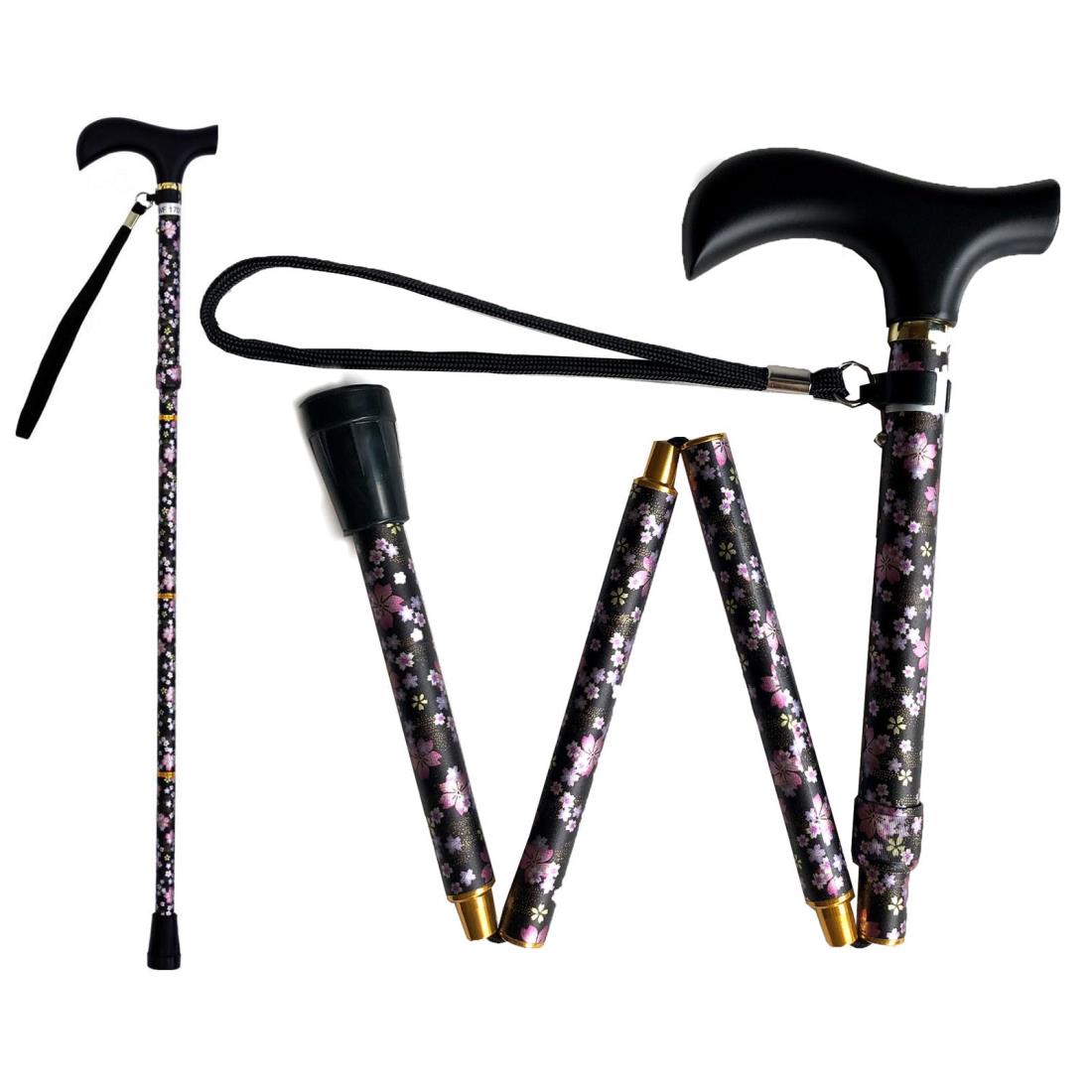 ウェルファン 夢ライフステッキ 柄杖折りたたみ伸縮型 桜ブラック 009715