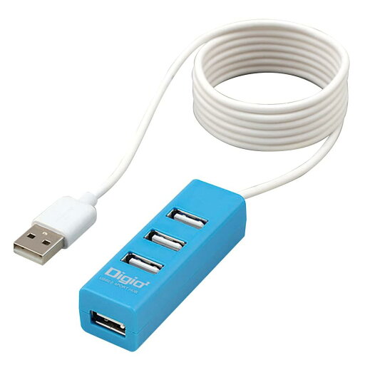Digio2 USBハブ USB2.0 4ポート120cm ブルー Digio2 USBハブ USB2.0 4ポート120cm ブルー