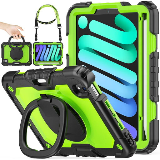 SEYMAC stock iPad mini A17 Pro/mini6 リングハンドル耐衝撃ケース iPad mini第7/6世代8.3インチ(2024/2021)専用 ペン収納 ショルダーストラップ 保護フィルム付きフレーム(グリーン+ブラック) SEYMAC stock iPad mini A17 Pro/mini6 リングハンドル耐衝撃ケース iPad mini第7/6世代8.3インチ(2024/2021)専用 ペン収納 ショルダーストラップ 保護フィルム付きフレーム(グリーン+ブラック)