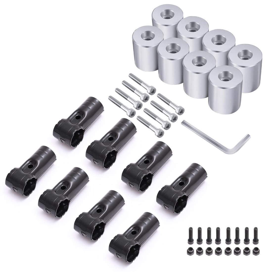 Φ28イレクターパイプ 車用ルーフキャリアバー スペーシアパイプ イレクターパイプ アタッチメント 内六角 取付用アルミ製アタッチメント アルミアタッチメントDIY 製作 で 車中泊 キャンプ や 釣り レジャーを快適に エブリィ NVAN ハイゼットカーゴ 等に適合 NSJ-1*8 (8個