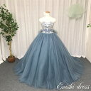 カラードレス ブルーグレー 色変更 バックリボン 蝶々 ハンドメイド ビーズ 結婚式、披露宴、二次会、前撮り、パーティー 花嫁ドレス かわいい エレガント 豪華...