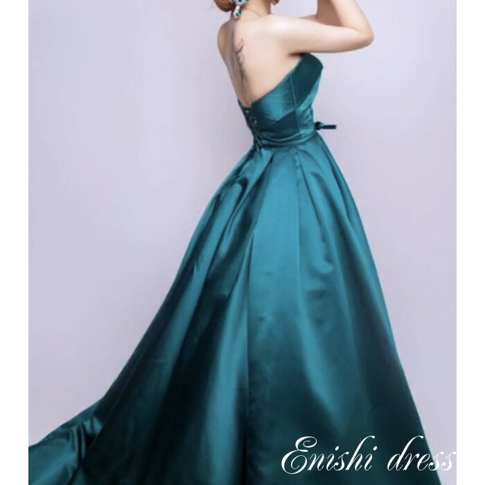 カラードレス ウェディングドレス サテン グリーン 色変更 光沢 結婚式 披露宴 二次会 前撮り パーティー かわいい エレガント 豪華 ハンドメイド サイズオーダー
