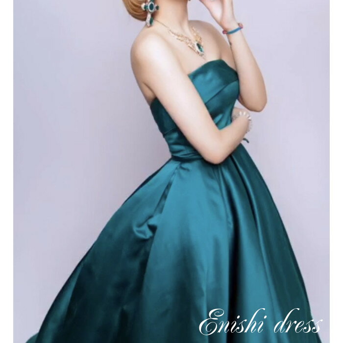 カラードレス ウェディングドレス サテン グリーン 色変更 光沢 結婚式 披露宴 二次会 前撮り パーティー かわいい エレガント 豪華 ハンドメイド サイズオーダー