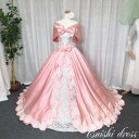 ウェディングドレス カラードレス サテン オフショルダー 色変更可 レース 光沢 ピンク 結婚式 披露宴 二次会 前撮り パーティー かわいい ゴージャス エレ...