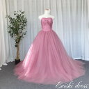 ウェディングドレス カラードレス 小豆ピンク ウエストV字カット ふわふわ 柔らかい 結婚式 披露宴 二次会 前撮り パーティー レース チュール ハートカット...