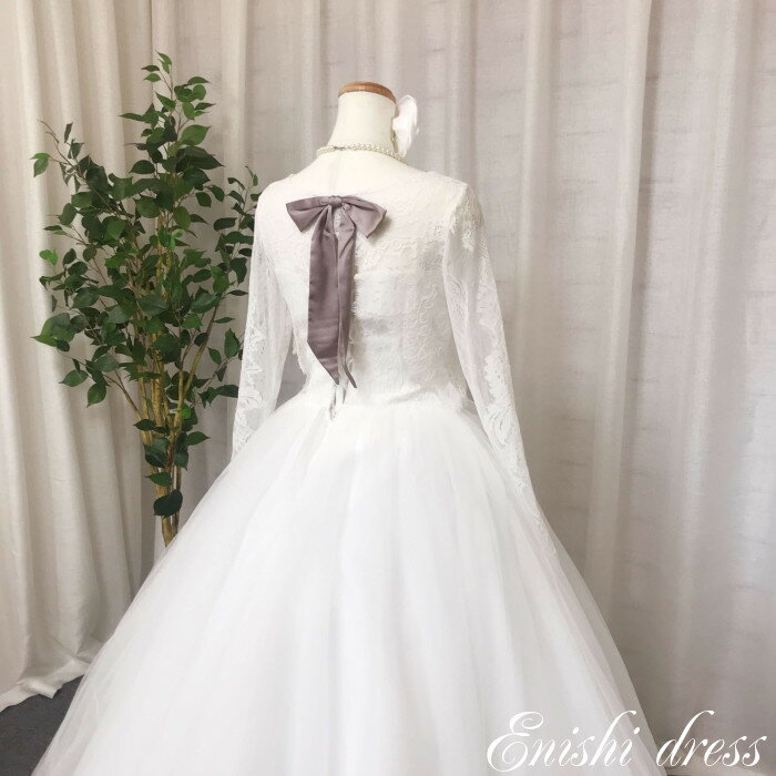 ウェディングドレス ボレロ オフホワイト バックリボン 長袖 レースボレロ レトロ おしゃれ 上品 かわいい エレガント 結婚式 披露宴 二次会 前撮り パーティー 優雅 着痩せ インスタ映え