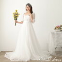 ウェディングドレス ドット柄 花付き レース 半袖 Vネック トレーンあり 前撮り 後撮り 結婚式 披露宴 二次会 パーティー フォトウエディング おしゃれ 上...