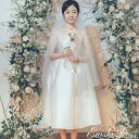 ウェディングドレス サテン ミモレ丈 肩紐付き ドレス 二次会 花嫁 ドレス 前撮り 後撮り フォトウェディング 結婚式 披露宴 パーティー かわいい エレガン...