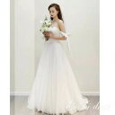 ウェディングドレス サテン オフホワイトオフショルダー リボン ふわふわ 軽い シンプル 結婚式 披露宴 二次会 前撮り パーティー かわいい エレガント 豪華...