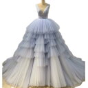 カラードレス 色変更 ブルー ウェディングドレス 2色チュール グラデーションカラー Vネック 結婚式 披露宴 二次会 前撮り パーティー花嫁ドレス かわいい ...