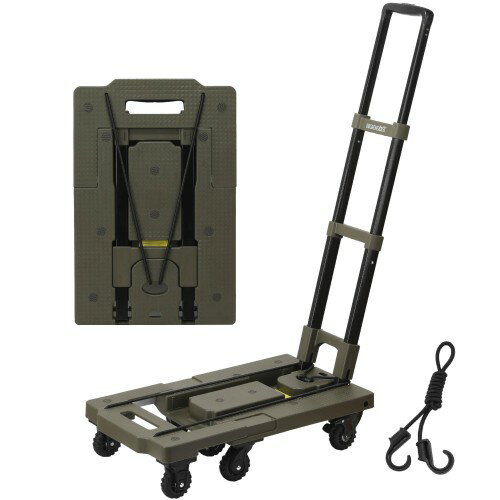 [ネセクト] 折りたたみ式台車 ストッパー付き静音車輪 耐荷重150kg 軽量コンパクト 固定用ゴムロープ付属 平台車 車載 防災用[日本国内企画品] (オリーブグリーン)