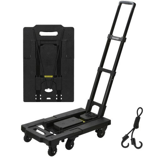 [ネセクト] 折りたたみ式台車 ストッパー付き静音車輪 耐荷重150kg 軽量コンパクト 固定用ゴムロープ付属 平台車 車載 防災用[日本国内企画品] (カーボンブラック)