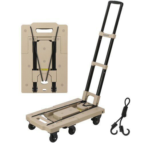 [ネセクト] 折りたたみ式台車 ストッパー付き静音車輪 耐荷重150kg 軽量コンパクト 固定用ゴムロープ付属 平台車 車載 防災用[日本国内企画品] (サンドベージュ)
