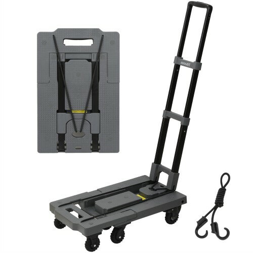 [ネセクト] 折りたたみ式台車 ストッパー付き静音車輪 耐荷重150kg 軽量コンパクト 固定用ゴムロープ付属 平台車 車載 防災用[日本国内企画品] (ブルーグレー)