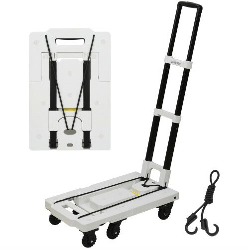 [ネセクト] 折りたたみ式台車 ストッパー付き静音車輪 耐荷重150kg 軽量コンパクト 固定用ゴムロープ付属 平台車 車載 防災用[日本国内企画品] (スノーホワイト)