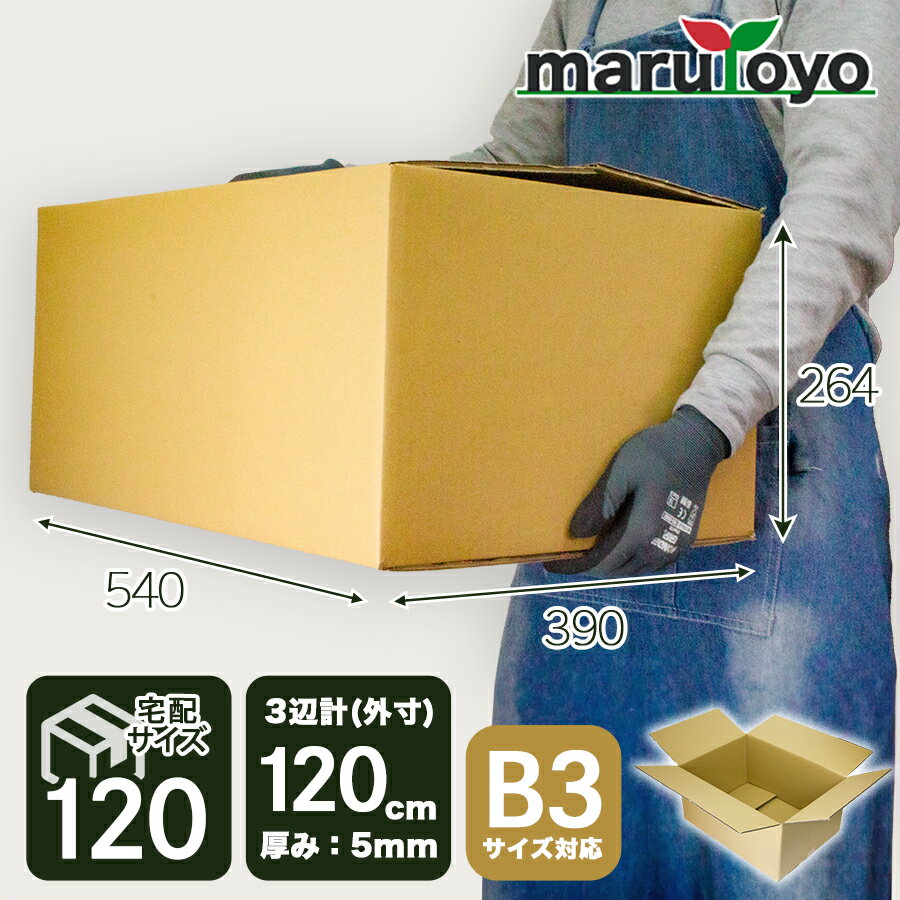 marutoyo 宅配120サイズ ダンボール箱 B3サイズ対応 / 540×390×264mm 3辺計120cm 茶色 / 10枚 30枚 60枚 100枚 [ 梱包 ダンボール 箱 引越し 引越 段ボール箱 宅配 収納 メルカリ 通販 ゆうパック 片付け 発送資材 梱包資材 発送 郵便 ]