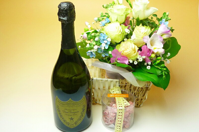 御歳暮やギフトに 花かご&シャンパンの王様
