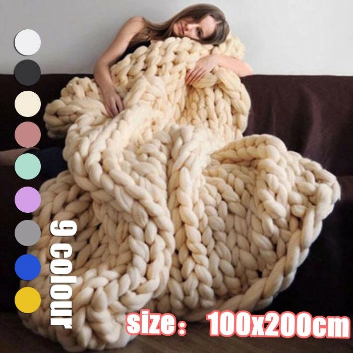 約100x200cm 防寒対策 暖かい ベッドカバー 冬 おしゃれ ローゲージニット 毛糸 超極太ニット 大判 毛..