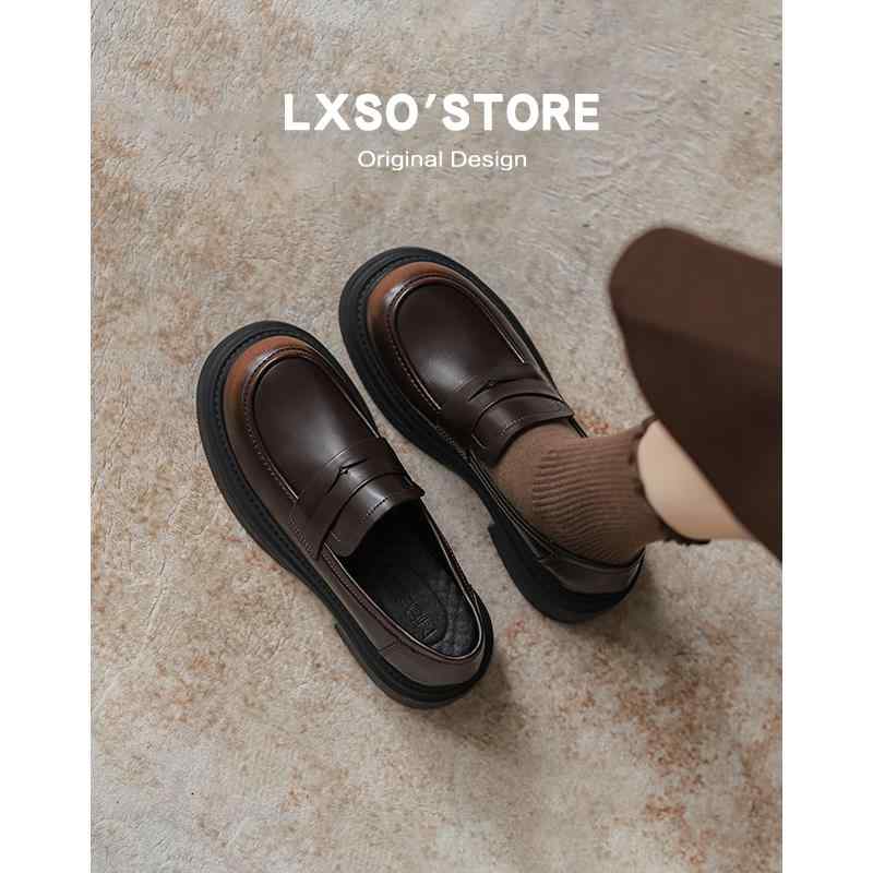 スリッポン 秋冬 レザー 英国風 厚底 ラウンドトゥ シューズ 婦人靴 カレッジ 革靴 レディース 通学 通..