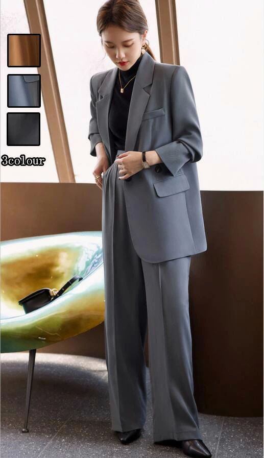 着痩せ レディース OL フォーマル ジャケット+ガウチョパンツ ロングコート 長パンツ/短パンツ 通勤 洗えるスーツ セットアップ
