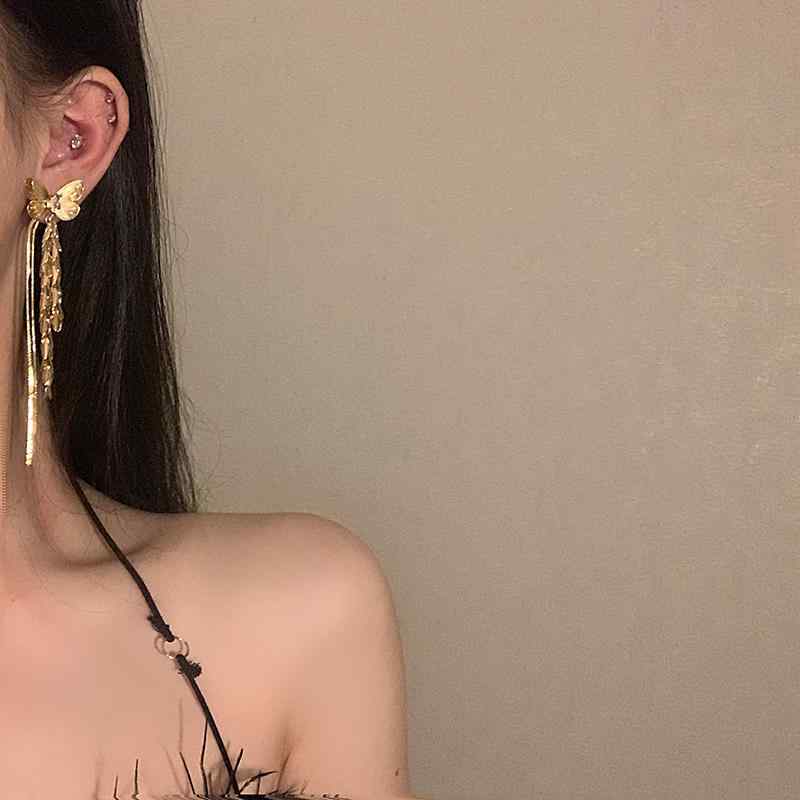 スタッド タッセル 高級 ライト 誇張 レディース イヤリング 小麦 バタフライ ゴールデン BXA