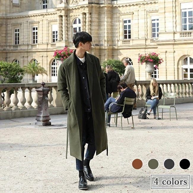 冬コート 腰ベルト付き 通勤 スタイリッシュ ロング コート ゆったり アウター 秋冬 ロングコート チェスターコート メンズ