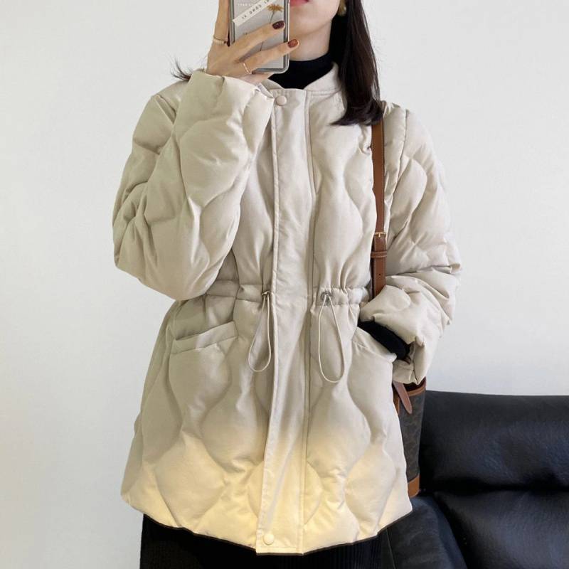 中綿 裏地付き ブルゾン キルト 冬 あたっか ノーカラー ミドル丈 キルティング 秋 中綿ジャケット 大人 中綿コート ジャケット