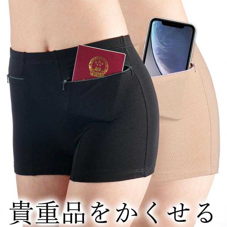 補助 お金 オーバーショーツ 貴重品入れ 貴重品を隠せる 海外旅行に便利 パスポート 失くし物防止 ポケット付きショーツ 2枚組