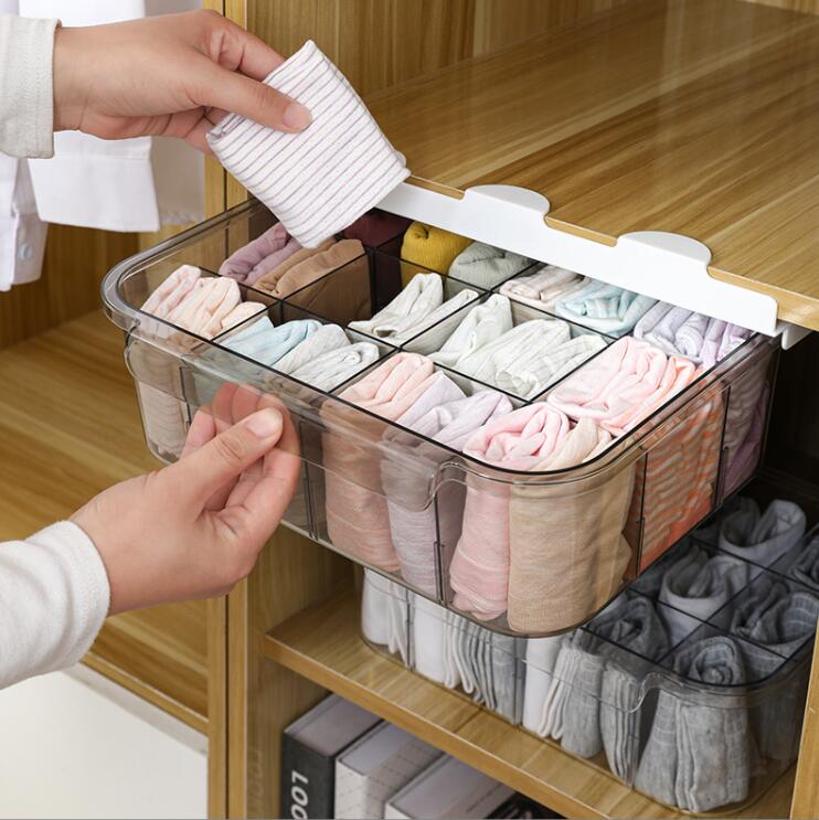 エンジョイ工房の靴下/パンツ/衣類 片付け 小物整理 省スペース 大容量 多機能 整理整頓 収納 仕切り 透明 引出し収納 靴下収納ボックス｜アングル2