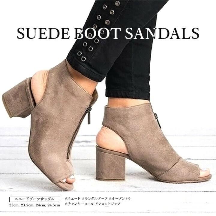 ブーティ かわいい 黒 レディース スエード アイボリー オープントゥ ブラック 厚底 ローヒール アウトレット 歩きやすい 人気