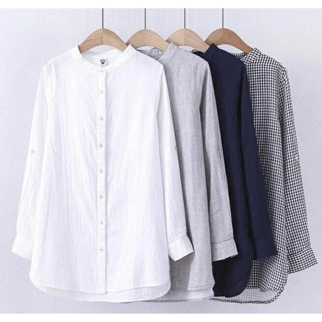 シャツ ブラウス ガーゼ 春夏 長袖 レディース 綿100％ 白シャツ ブラウス チュニック スタンドカラー ガーゼシャツ ブラウス 秋