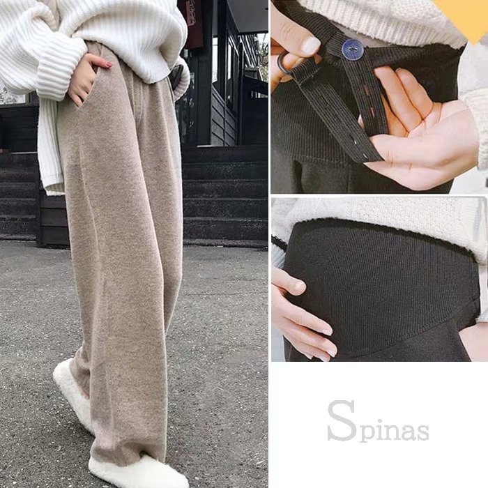 裏起毛 寒がりなママさんにぴったり！マタニティ もこもこ ニットパンツ パンツ 産前産後 リブ ル 秋冬 マタニティウェア 暖かい 3