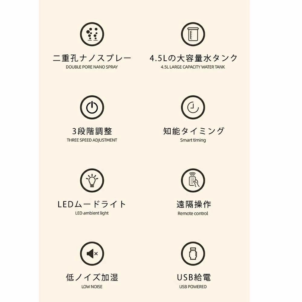 上から給水 節電 強力加湿 保湿 乾燥 寝室 子供部屋 省エネ 軽量 卓上加湿器 3段階調節 4.5L 送料無料 リモコン付き