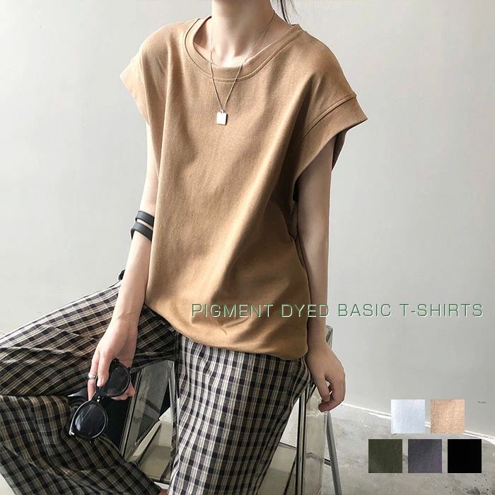 Rakuten - 袖なし プルオーバー カットソー 綿 ノースリーブ トップス 夏 春 大きいサイズ tシャツ フレンチスリーブ