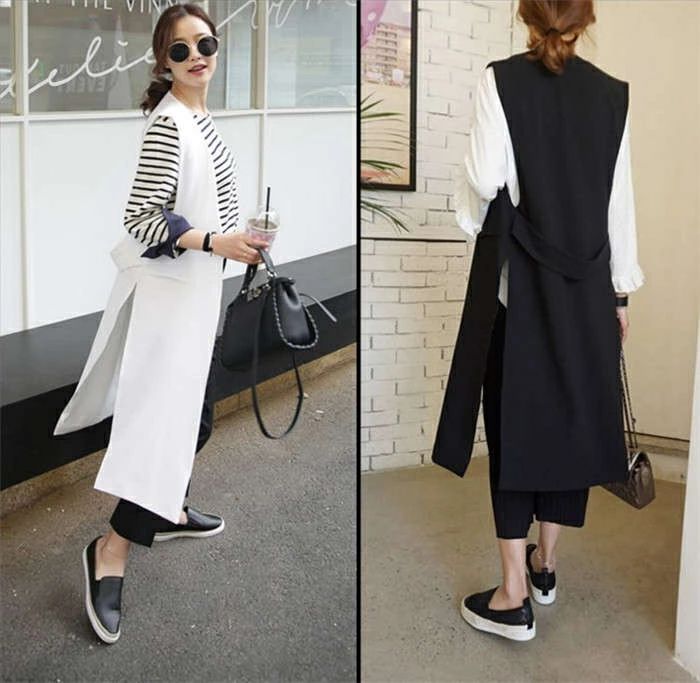 アウ ノーカラー ロング丈スーツベスト トレンチベスト レディース ロングベスト ロングジレ カジュアルコート ジレ レディース