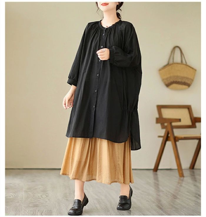 ギャザー 半袖 前開き レディース カーディガン シャツブラウス チュニックシャツ シャツ ロング シャツワンピース