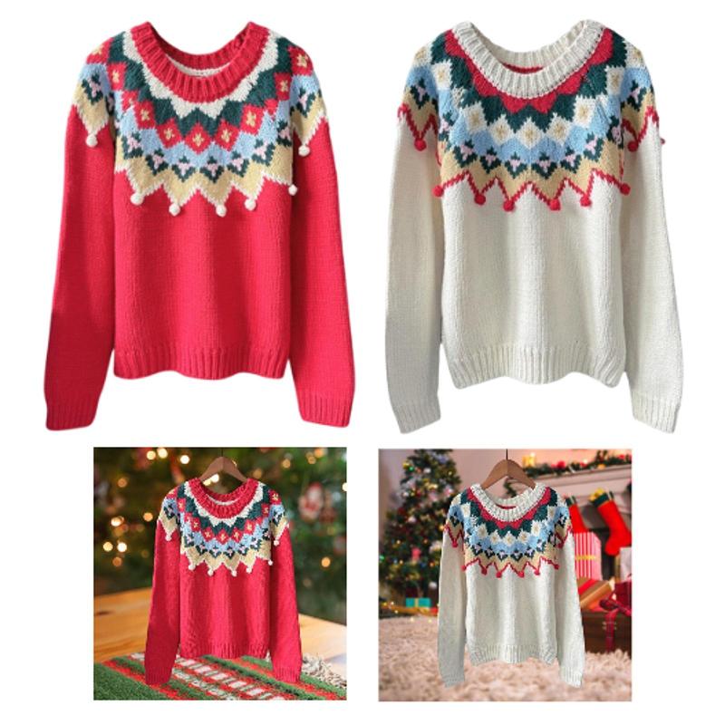 クリスマスセーター ラウンドネック 冬 カジュアル 長袖 スウェットシャツ セーター