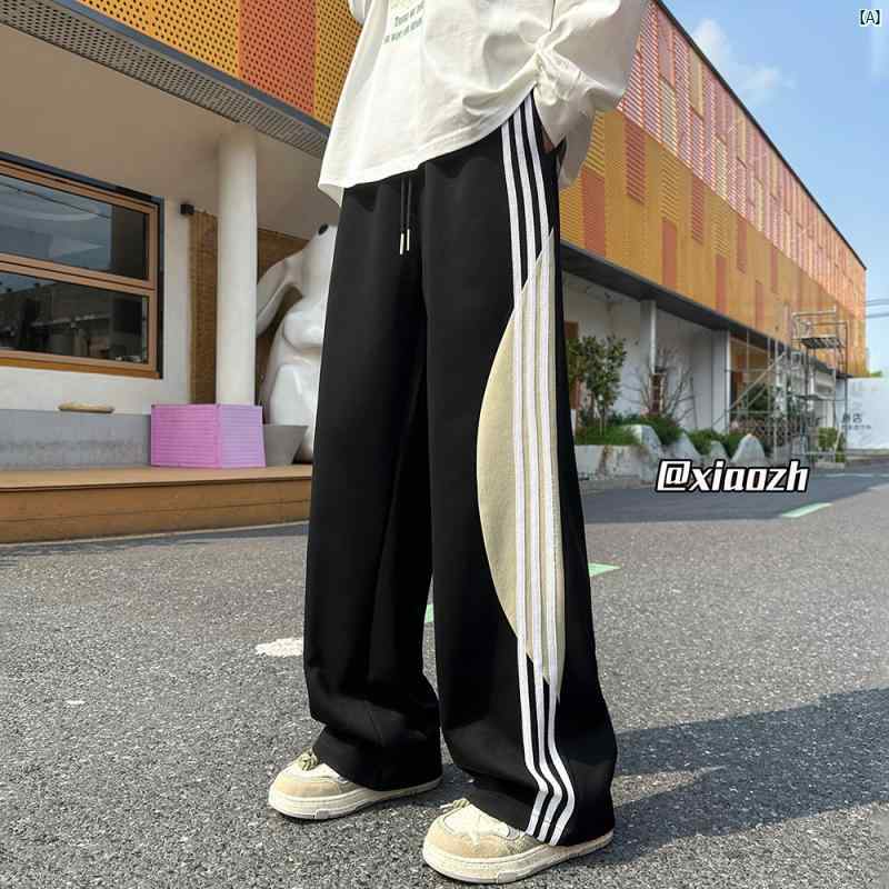 パンツ カジュアル スプライシング ウェビング コントラスト ストレート 大きいサイズ レトロ アメリカ..