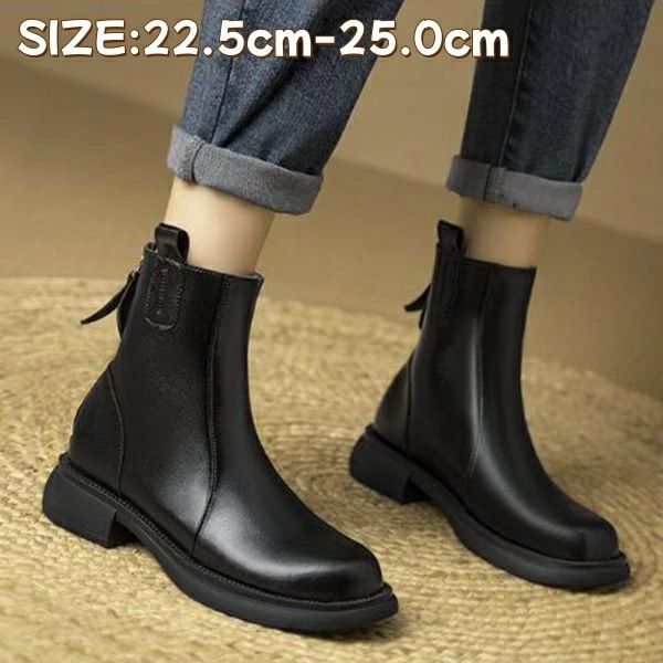22.5cm~25.0cm 婦人靴 疲れにくい 幅広 軽量 美脚 ショートブーツ バックファスナー ローヒール4cm ウ..