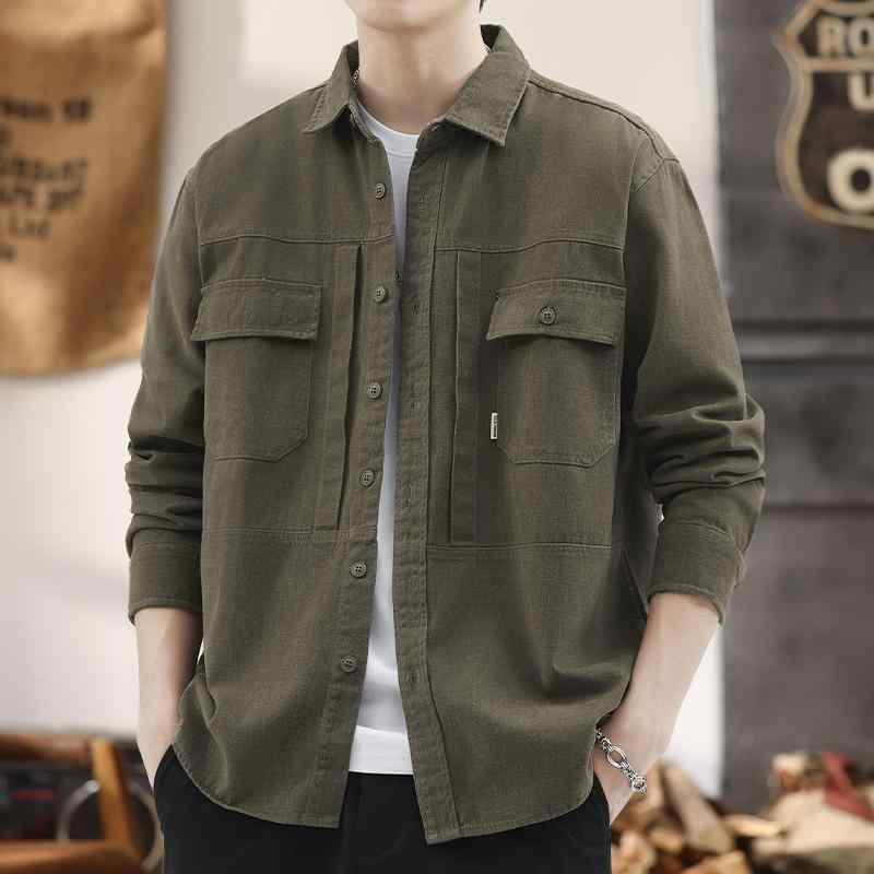 茶 ゆったり ワークシャツ 紳士服 ストリート 大きいサイズ かっこいい 大人 オシャレ ファッション シ..