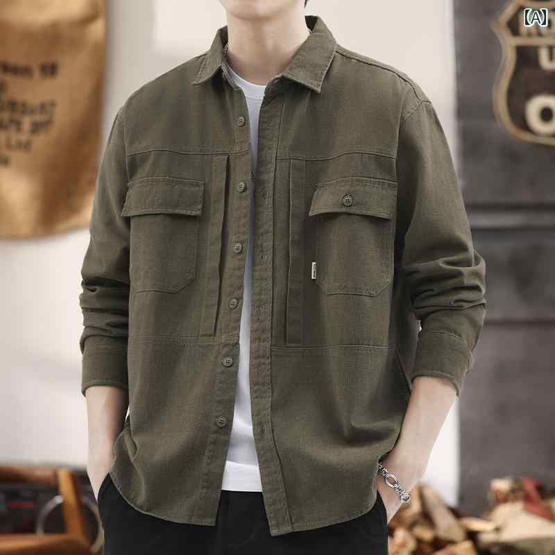 茶 ゆったり ワークシャツ 紳士服 ストリート 大きいサイズ かっこいい 大人 オシャレ ファッション シンプル 服 メンズ コーデ